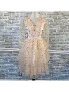 Rachel Parcell Pink Gold Celestial Glitter Star Tulle XS Romantic Prom Wedding